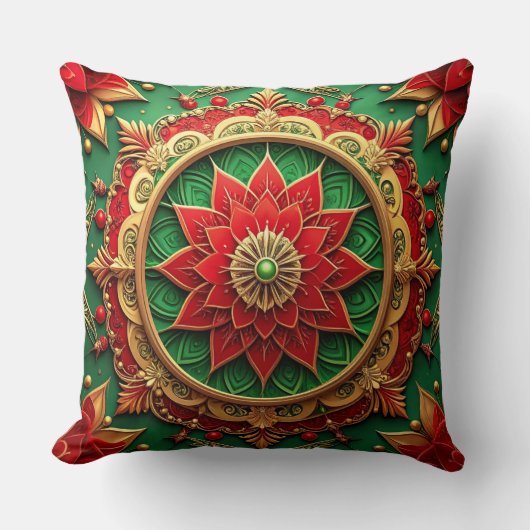 Green Red Decorative Christmas Throw Pillow クッション (正面)