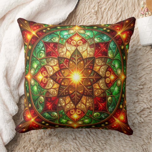 Green Red Decorative Christmas Throw Pillow クッション (ブランケット)