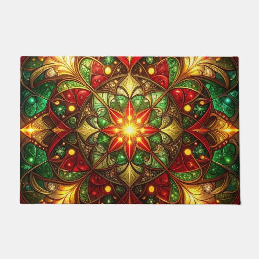 Green Red Decorative Holiday Doormat ドアマット (正面)