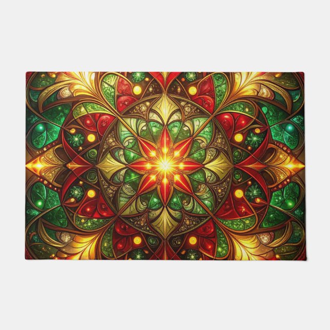 Green Red Decorative Holiday Doormat ドアマット (正面)