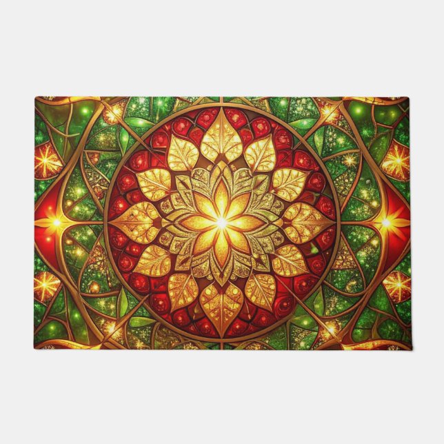 Green Red Decorative Holiday Doormat ドアマット (正面)