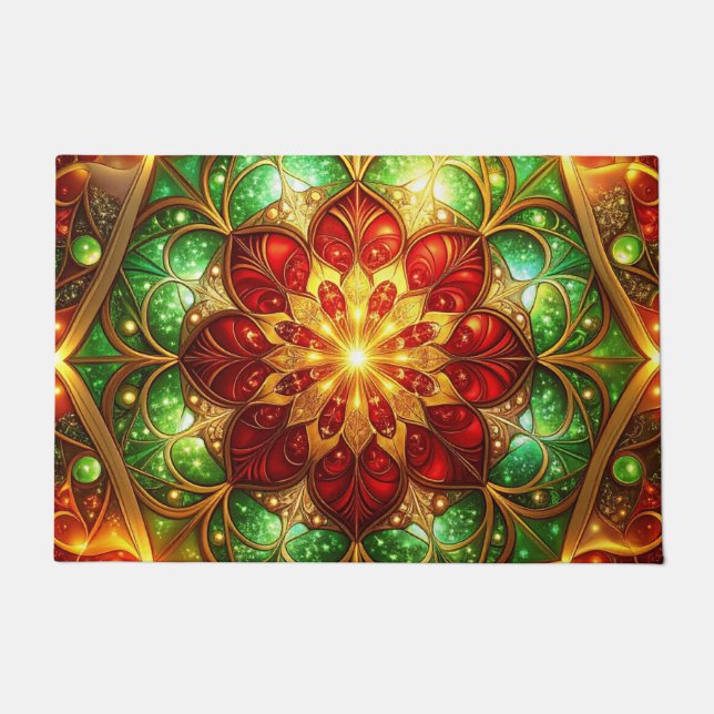 Green Red Decorative Holiday Doormat ドアマット (正面)