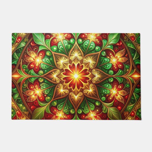 Green Red Decorative Holiday Doormat ドアマット (正面)
