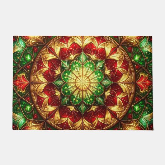 Green Red Decorative Holiday Doormat ドアマット (正面)