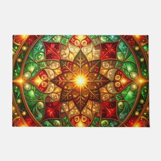 Green Red Decorative Holiday Doormat ドアマット (正面)