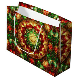 Green Red Decorative Holiday Gift Bag ラージペーパーバッグ
