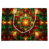 Green Red Decorative Holiday Gift Bag ラージペーパーバッグ (正面)