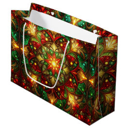 Green Red Decorative Holiday Gift Bag ラージペーパーバッグ