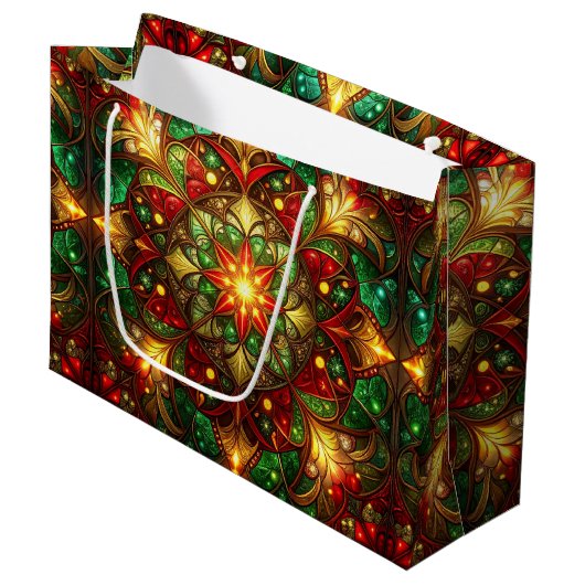 Green Red Decorative Holiday Gift Bag ラージペーパーバッグ (正面アングル)