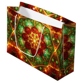 Green Red Decorative Holiday Gift Bag ラージペーパーバッグ