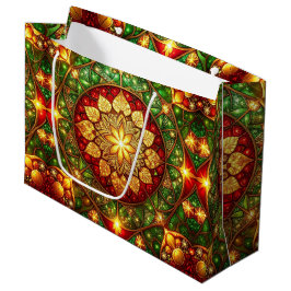 Green Red Decorative Holiday Gift Bag ラージペーパーバッグ