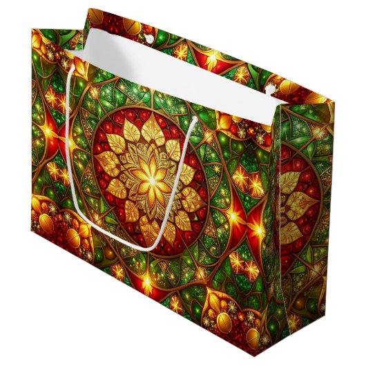 Green Red Decorative Holiday Gift Bag ラージペーパーバッグ (正面アングル)