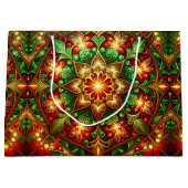 Green Red Decorative Holiday Gift Bag ラージペーパーバッグ (正面)