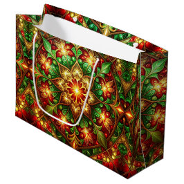 Green Red Decorative Holiday Gift Bag ラージペーパーバッグ