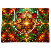 Green Red Decorative Holiday Gift Bag ラージペーパーバッグ (正面)