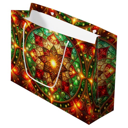 Green Red Decorative Holiday Gift Bag ラージペーパーバッグ (正面アングル)