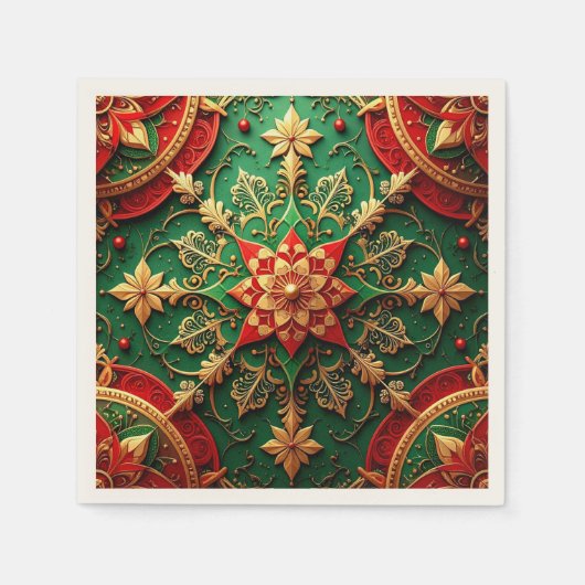 Green Red Decorative Holiday Napkin スタンダードカクテルナプキン (正面)