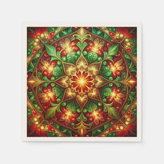 Green Red Decorative Holiday Napkin スタンダードカクテルナプキン (正面)
