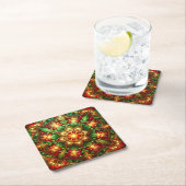 Green Red Decorative Holiday Paper Coaster スクエアペーパーコースター (インサイチュ)
