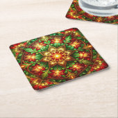 Green Red Decorative Holiday Paper Coaster スクエアペーパーコースター (アングル)