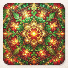 Green Red Decorative Holiday Paper Coaster スクエアペーパーコースター