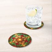 Green Red Decorative Holiday Paper Coaster ラウンドペーパーコースター (インサイチュ)