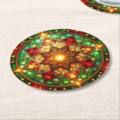 Green Red Decorative Holiday Paper Coaster ラウンドペーパーコースター (アングル)
