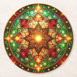 Green Red Decorative Holiday Paper Coaster ラウンドペーパーコースター