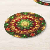 Green Red Decorative Holiday Paper Coaster ラウンドペーパーコースター (アングル)