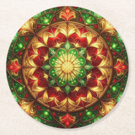 Green Red Decorative Holiday Paper Coaster ラウンドペーパーコースター