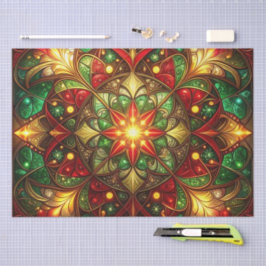 Green Red Decorative Holiday Tissue Paper 薄葉紙 (クラフト)