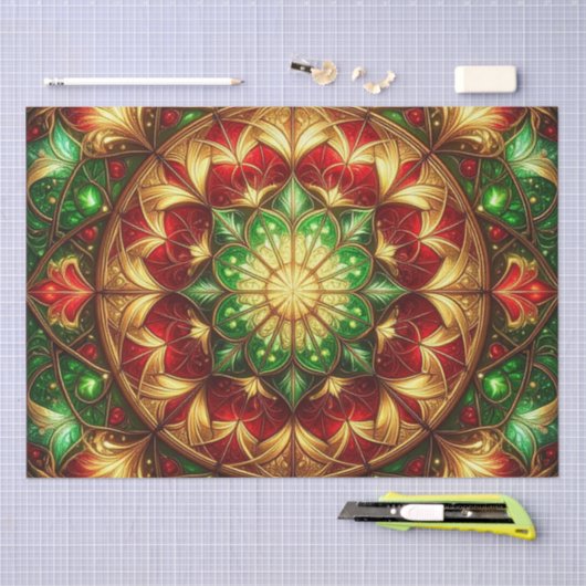 Green Red Decorative Holiday Tissue Paper 薄葉紙 (クラフト)