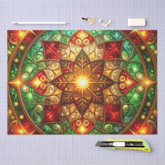 Green Red Decorative Holiday Tissue Paper 薄葉紙 (クラフト)