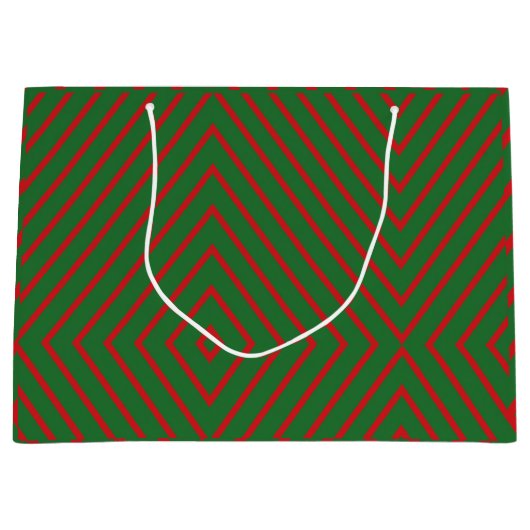 Green & Red Diagonal Lines Gift Bag ラージペーパーバッグ (正面)