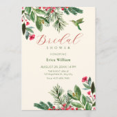 Green red floral bridal shower 招待状 (正面)