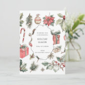 Green Red Floral Whimsical Watercolor Holiday Card (スタンド正面)