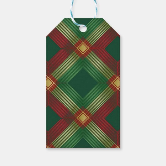 GREEN RED GOLD HOLIDAY PLAID PATTERN ギフトタグ (正面)