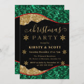 Green, Red & Gold Snowflake Christmas Party 招待状 (正面/裏面)
