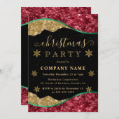 Green Red & Gold Snowflake Company Christmas Party 招待状 (正面/裏面)