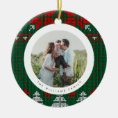 Green & Red Knit Sweater Pattern Photo セラミックオーナメント (正面)