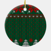 Green & Red Knit Sweater Pattern Photo セラミックオーナメント (裏面)