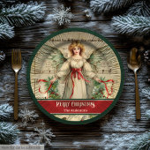Green Red Merry Christmas Plates Angels Keepsake ペーパープレート