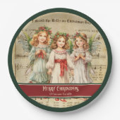 Green Red Merry Christmas Plates Angels Keepsake ペーパープレート (正面)