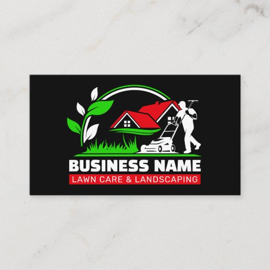 Green Red Modern Lawn Care Landscaping 名刺 (正面)