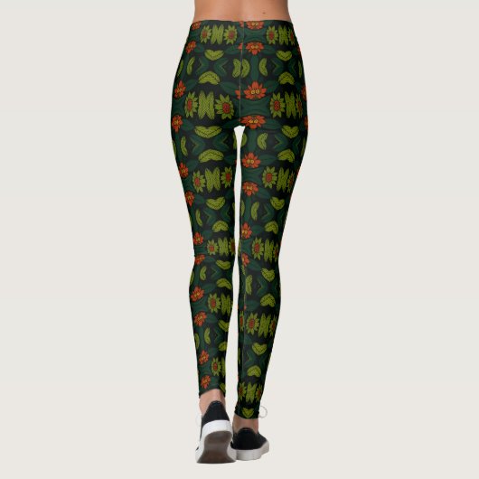 Green & Red PatternedFloral Mosaic Women's Legging レギンス (裏面)