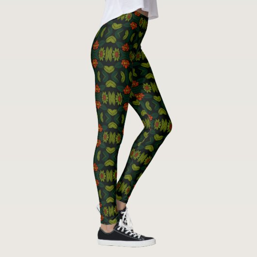 Green & Red PatternedFloral Mosaic Women's Legging レギンス (右)