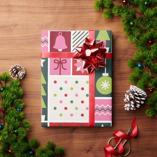 Green Red Pink Geometric Modern Christmas Wrapping ラッピングペーパー (クリスマスギフト)