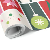 Green Red Pink Geometric Modern Christmas Wrapping ラッピングペーパー (ロールコーナー)