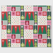 Green Red Pink Geometric Modern Christmas Wrapping ラッピングペーパー (フラット)