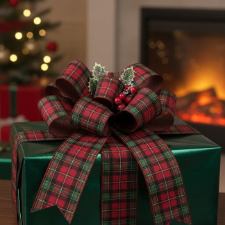 Green Red Plaid Christmas  グログランリボン